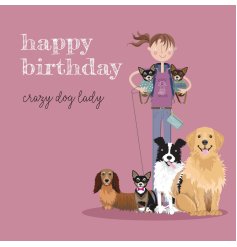 Celebrate the dog-loving lady in your life with this charming pink greeting card
