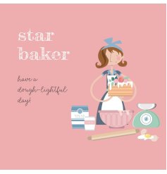 Celebrate the star baker with this charming pink greeting card