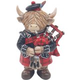 View Bagpipe Highland Cow Deco Details a charming scottish ornamnet