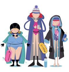 A vibrant greeting card honouring fearless female wild swimmers, perfect for birthdays or any occasion
