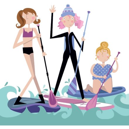 Female Paddleboarders Greetings Card, 15cm 
