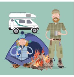 Send a joyful message with this colourful Happy Campers greeting card