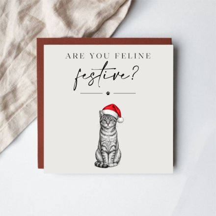 Festive Cat Christmas card, 15cm 