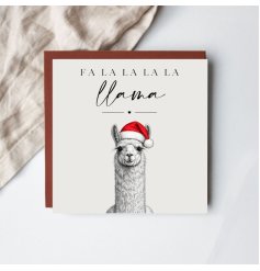 Share some holiday cheer with this delightful llama Christmas card