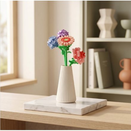 Mini Brick Bouquet in Ribbed White Vase