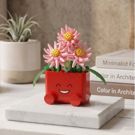 Pink Flower Mini Bricks in smiley Face Planter