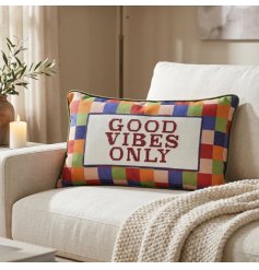 Add a splash of positivity and charm to your décor with this uplifting Good Vibes Only cushion