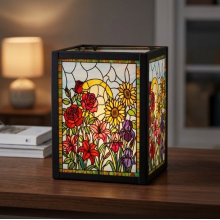 15cm Stained Glass Tealight Flower Holder
