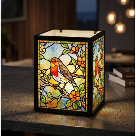 15cm Stained Glass Robin Tealight Holder