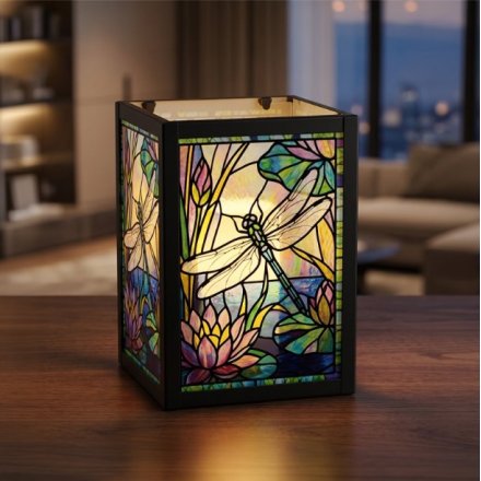 15cm Stained Glass Tealight Dragonfly Holder,