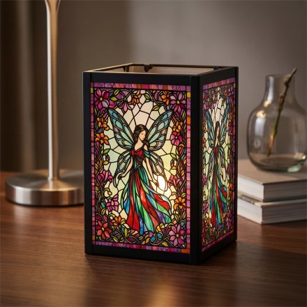 Stained Glass Fairy Tealight Holder, 15cm