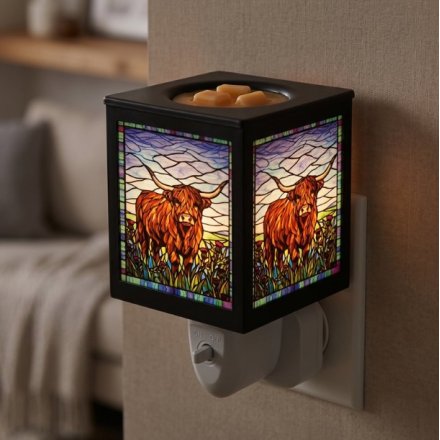 Stained Glass Plug In Lamp Highland Cow, 14cm 