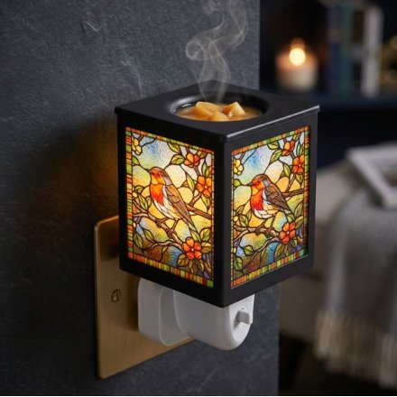 14cm Robin Stained Glass Plug-In Lamp