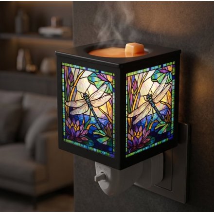 Dragonfly Stained Glass Plug-In Lamp, 14cm