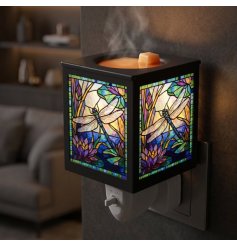 Elegant plug-in electric wax warmer with beautiful stained glass dragonfly design