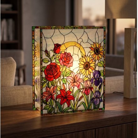 LED Stained Glass Flower Panel, 21cm