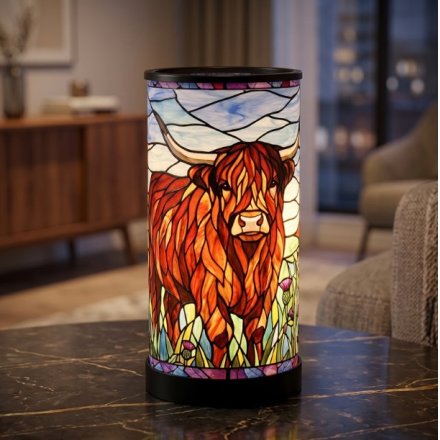 22cm Highland Cow Stained Glass Lamp