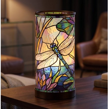 22cm Stained Glass Dragonfly Plug in Lamp