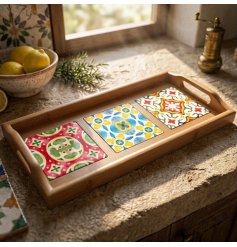 Bring vibrant Tuscan charm to your table with this beautiful wooden serving tray