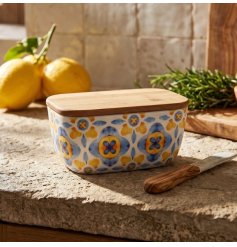 a stylish multi coloured Tuscan butter dish 