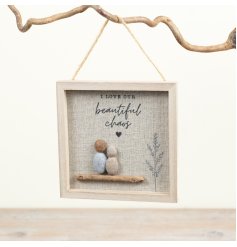 delightful wooden box frame showcasing pebble art