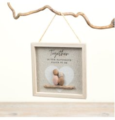 delightful pebble art hanging frame crafted from natural wood