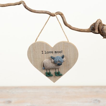 Heart I love Moo Pebble Cow Hanger, 13cm 