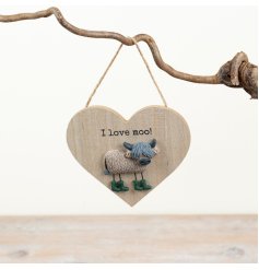 delightful wooden heart featuring a textured 3D highland cow figure