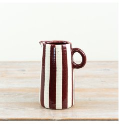 delightful red and white striped jug perfect for wine or floral displays