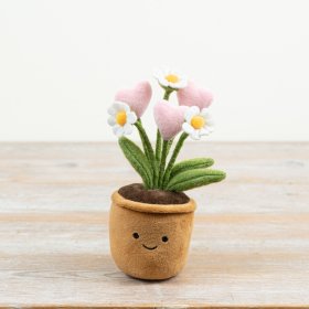 Adorable plush flower pot with soft hearts and daisies