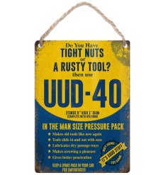 Bring a dose of retro, tongue-in-cheek humor to your walls with this vintage-inspired novelty hanging sign