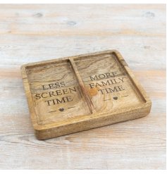 Disconnect to reconnect. our engraved wooden family time tray
