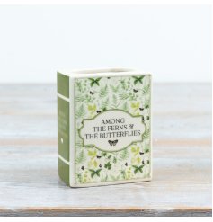a charming fern and butterfly book vase 