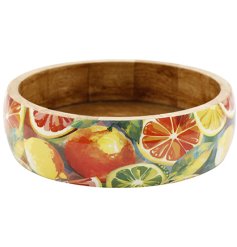 Brighten your table with this vibrant citrus-themed enamel bowl.