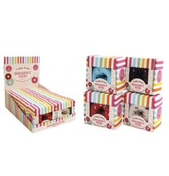 Bright and playful donut socks presented in charming bakery-style gift boxes