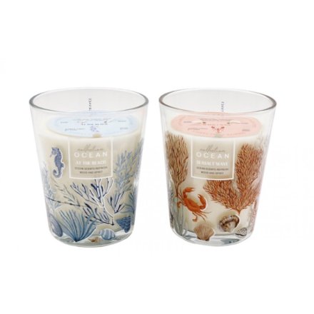 2/A Ocean Scented Glass Candle, 14cm 