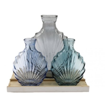 Blue Bottle Deco on Base, 20cm 
