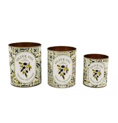 Decorative storage tins featuring a lovely olive motif perfect for your kitchen