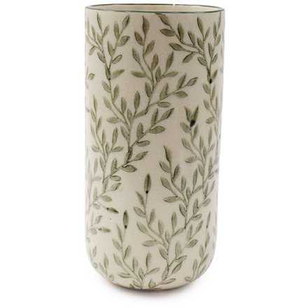 20cm Green Leaf Stoneware Vase
