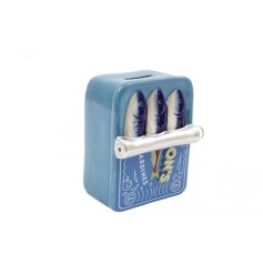 Save in style with this charming coastal sardine-themed money box