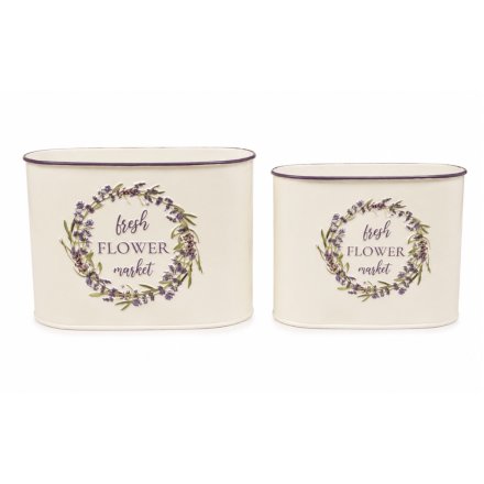 Set of 2 Oval Lavender Storage Canisters, 19.5cm