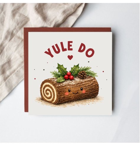 Share festive joy with this delightful traditional red and green Yule Do Christmas card