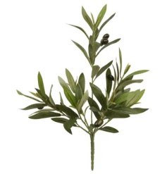Elegant artificial olive branch with delicate silver-green leaves and deep-hued olives