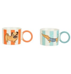 a charming stripped dog design coffee and tea mug