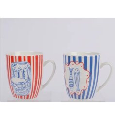 Cheerful coast-inspired striped mugs perfect for coffee or tea