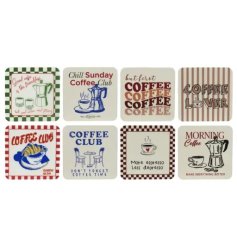 Colourful, retro-inspired coasters for coffee lovers
