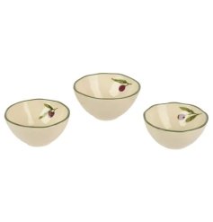 a charmimg assorment of olive design snack bowls 