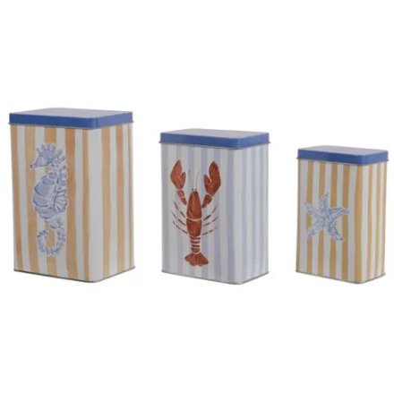 Add a fresh, seaside feel to your kitchen with our trio of nesting nautical storage tins