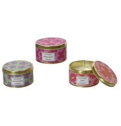 a charming assortment of wax candle in a metal tin 