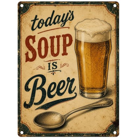 Metal Sign Today's Soup Is Beer 